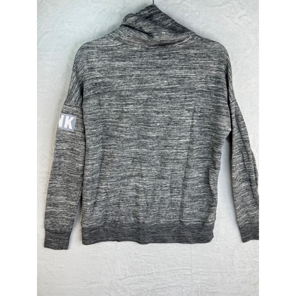 PINK Victoria's Secret Cowl Neck Hoodie Marled Grey Logo Sweatshirt XS - Picture 4 of 7